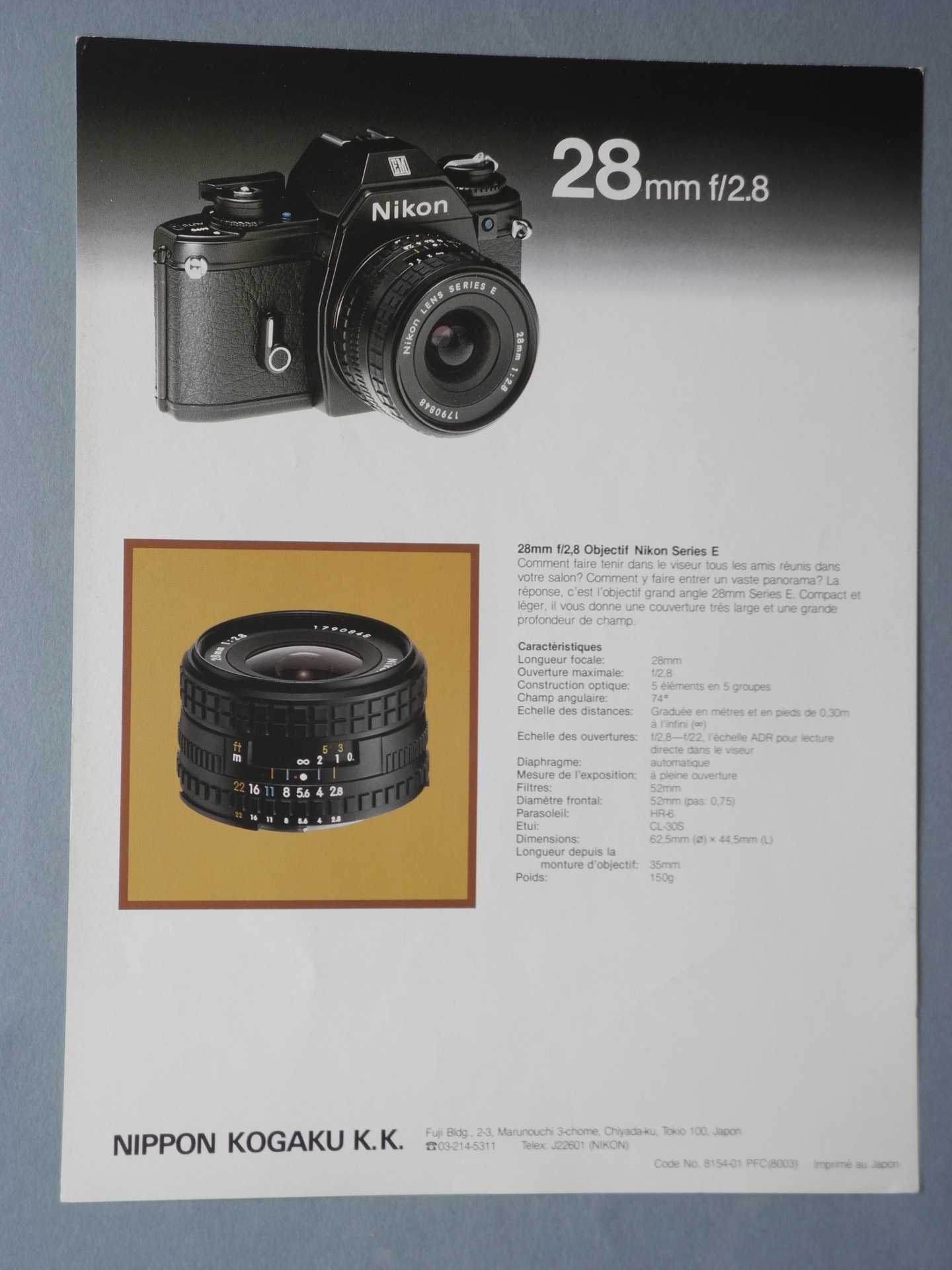 * Brochure objectif 28mm f/2,8 * 2 Pages *